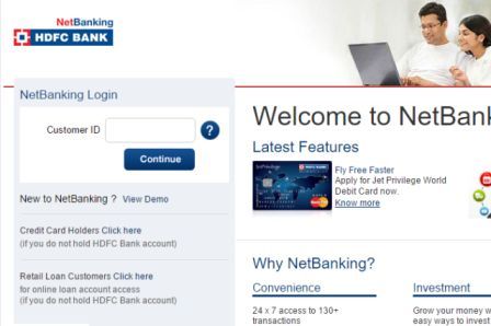 Netbanking hdfc Home
