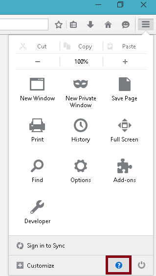 help sign on menu pop up