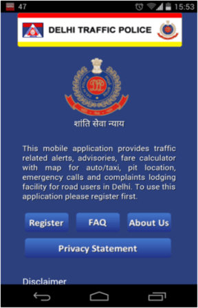 homepage delhi traffic police mobile application