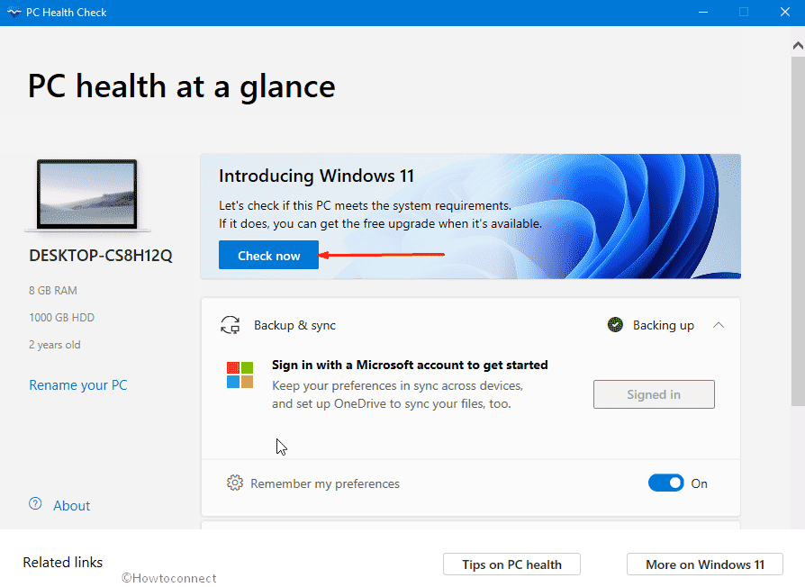how to use Windows PC Health Checkup for Windows 11