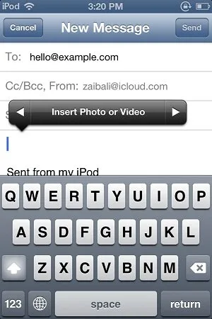 iOS 6 insert photo in mail app