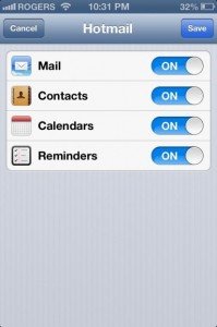 iPhone outlook settings finish