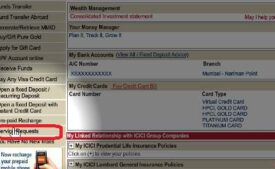 icici net banking sevice request option