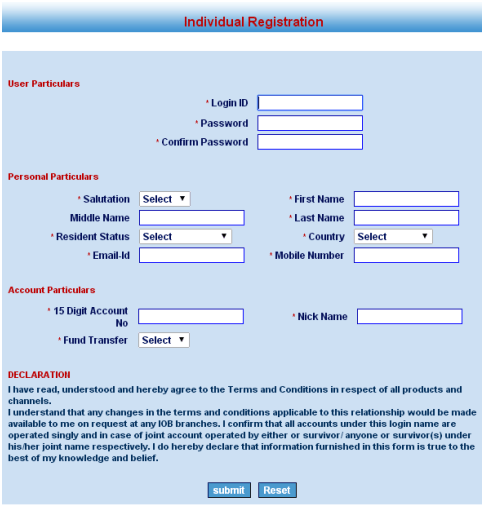 indian overseas bank individual registration form