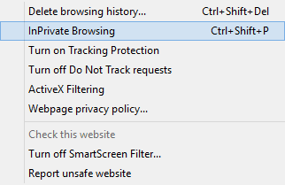 inprivate browsing in internet explorer