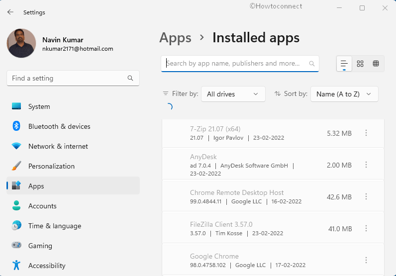 installed apps Settings in Windows 11 221H2-min