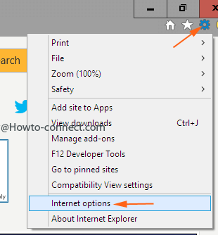 internet option menu on settings drop down in internet explorer