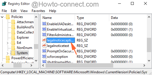legalnoticecaption under System key in Registry Editor