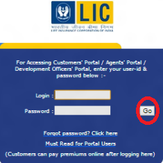lic website login page