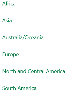 list of continents