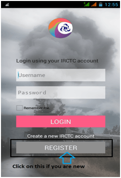 login screen of irctc connect android app