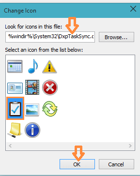 look location of the file box on change icon window