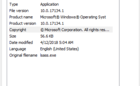 lsass.exe in Windows 10 Properties