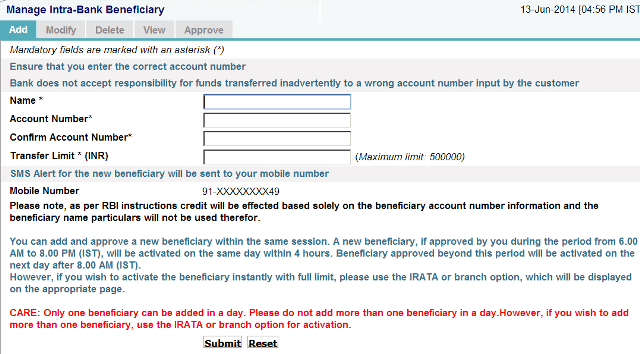 manage intra bank beneficiary How to Pay Money to SBI Account of Others Using NetBanking