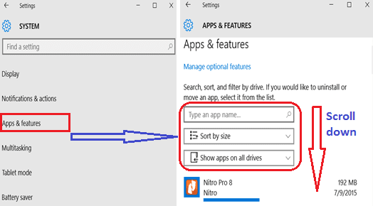 manage optional features on apps and features window