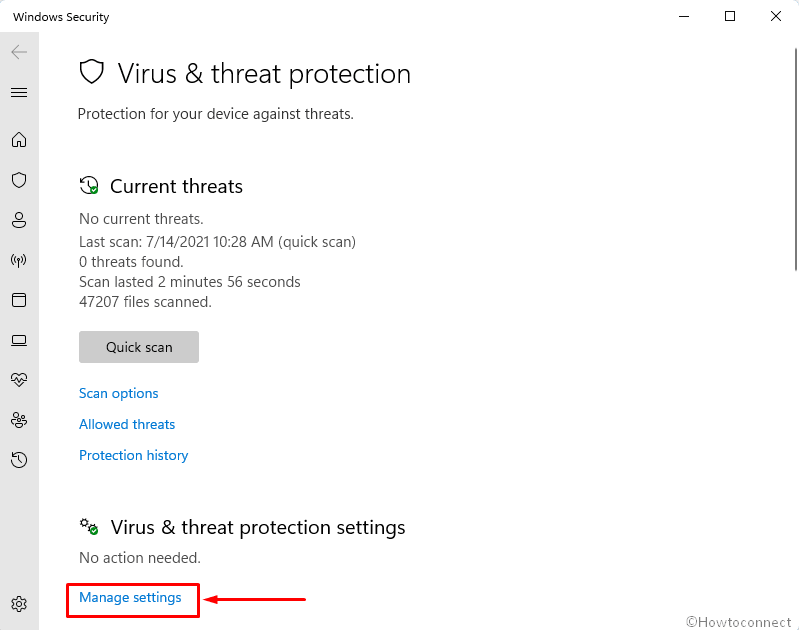 manage settings virus & threat protection