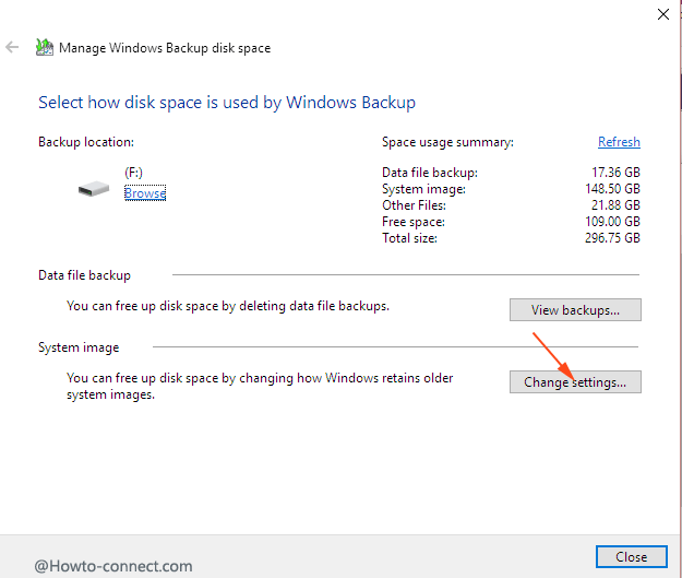 manage windows backup disk space