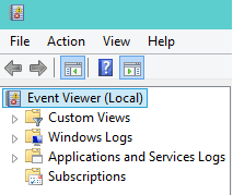 menus in event viewer window
