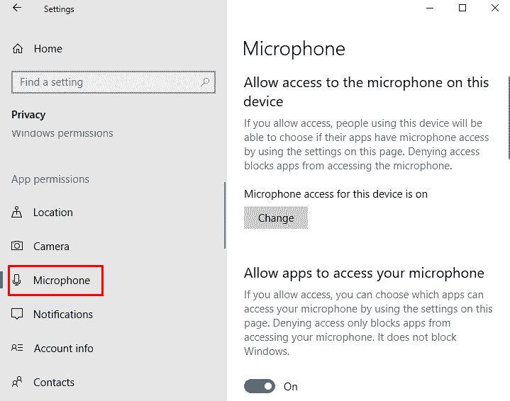 microphone privacy settings windows 10 image