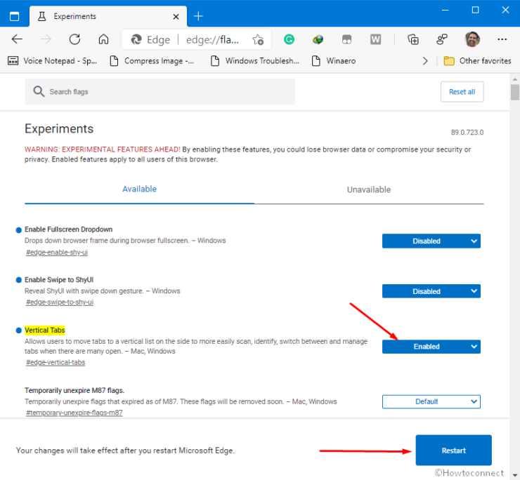 How to disable / enable Vertical tabs in Microsoft Edge Browser