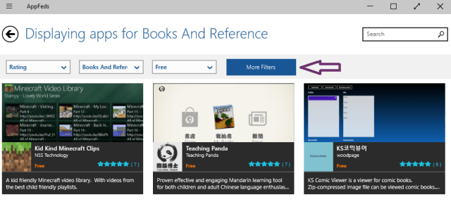 more filter in the displaying apps for book and reference page on appfeds