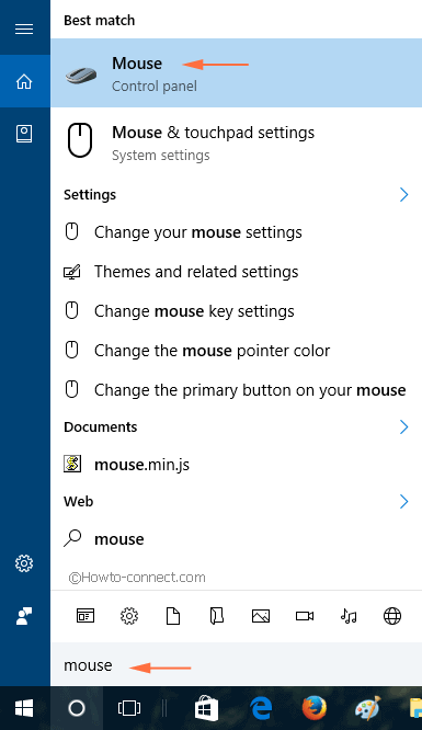 mouse & touchpad settings search windows 10