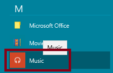 music app option in start menu in windows 10