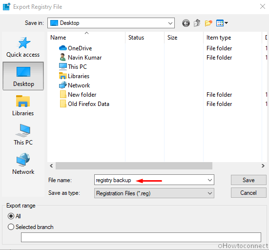 name all settings registry backup and save button