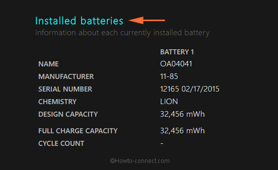 name and details of installed battery t