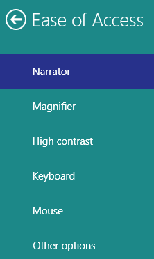 narrator option below ease of access