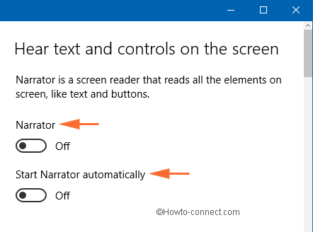 narrator slider to enable or disable on ease off access window in windows 10