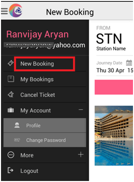 new booking tab in the left sidebar of irctc android app new booking tab in the left sidebar of irctc connect android app