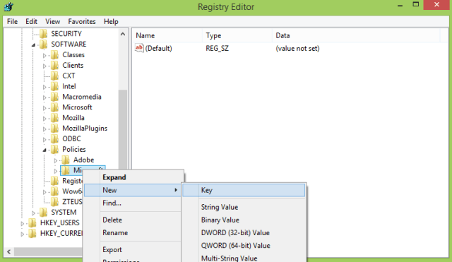 new registry key