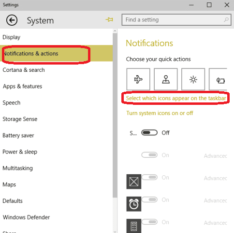 notification and actions in the left sidebar