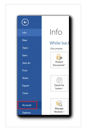 office 2013 account tab image