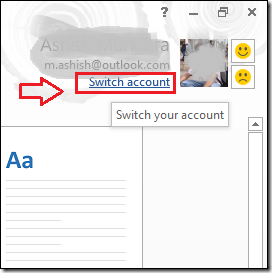 office 2013 switch account option