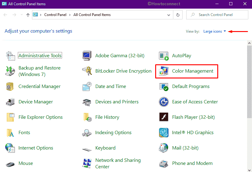open Color management in Windows 10 using Control Panel