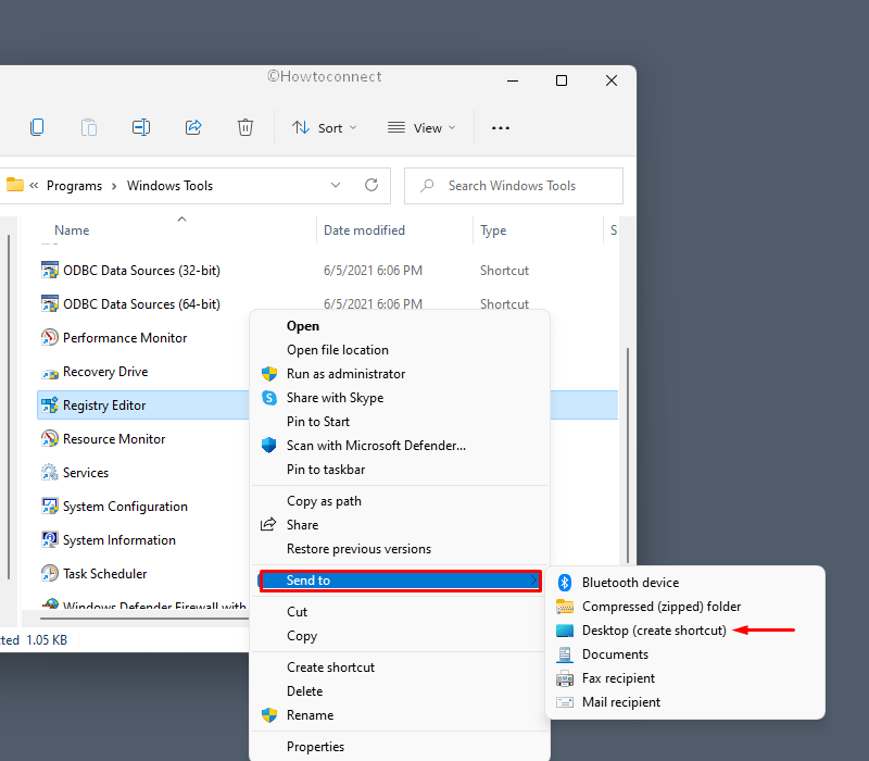 open Registry Editor in Windows 11 - create desktop shortcut