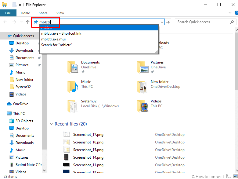 open Windows 10 Mobility Center from file explorer
