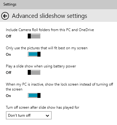 options under advanced slideshow settings