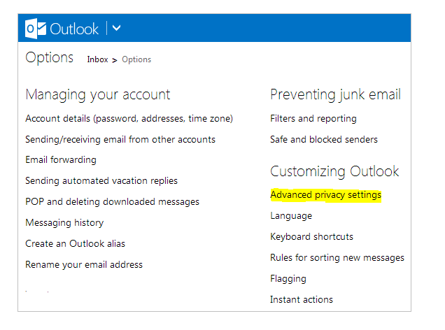 outlook.com setting page image