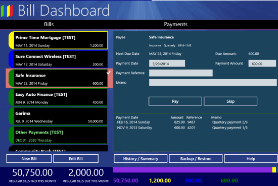 Bill Dashboard Windows 8 App - Manage, Track Financial Bills