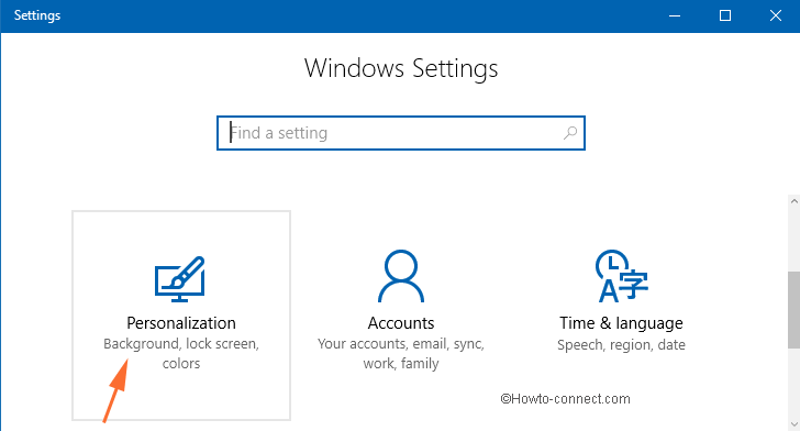 personalization option on settings window