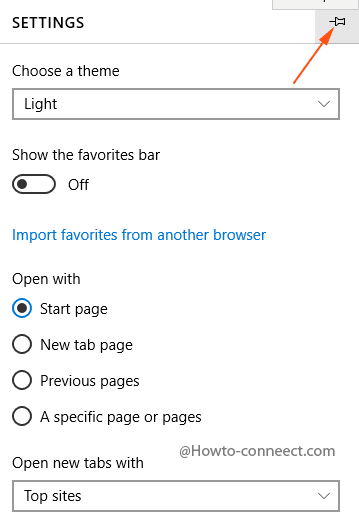 pin icon on the top right corner of edge