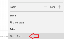 Pin to Start option in Edge browser