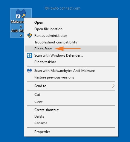 pin to start from the context menu