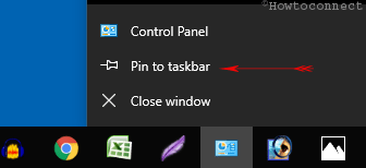 pin to taskbar on the jump list of control panel