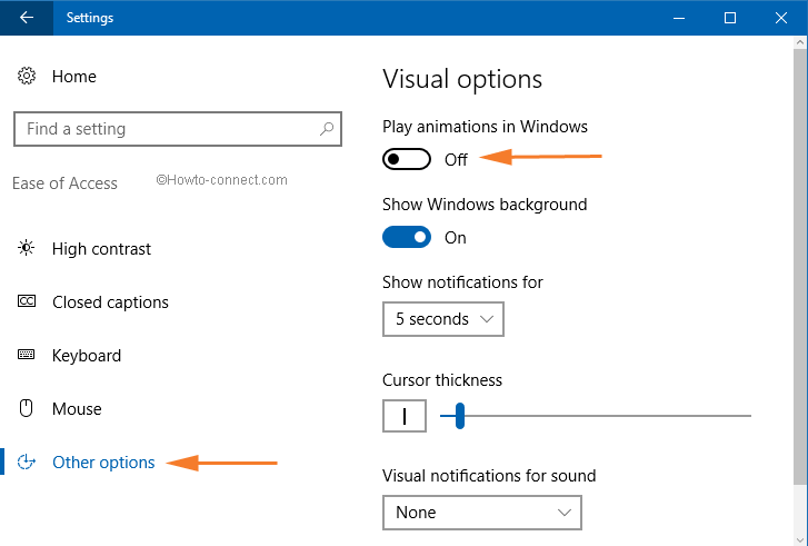 play animations toggle on ease of access window
