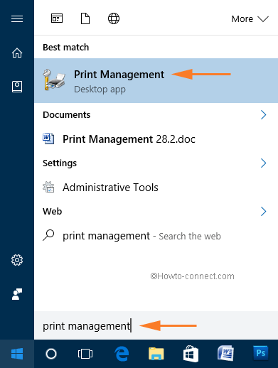 print management in search box in windows 10