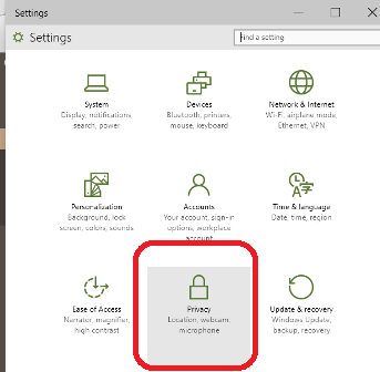privacy option on settings window